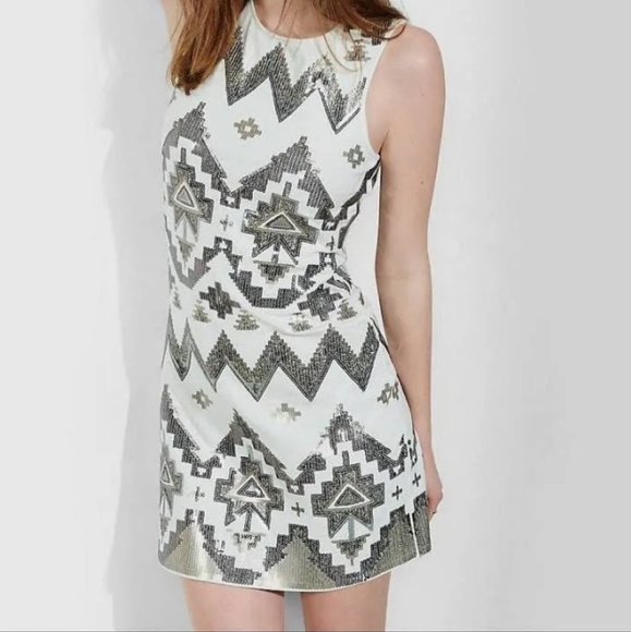 Express Off-white Sequin Dress | M - Picture 1 of 8